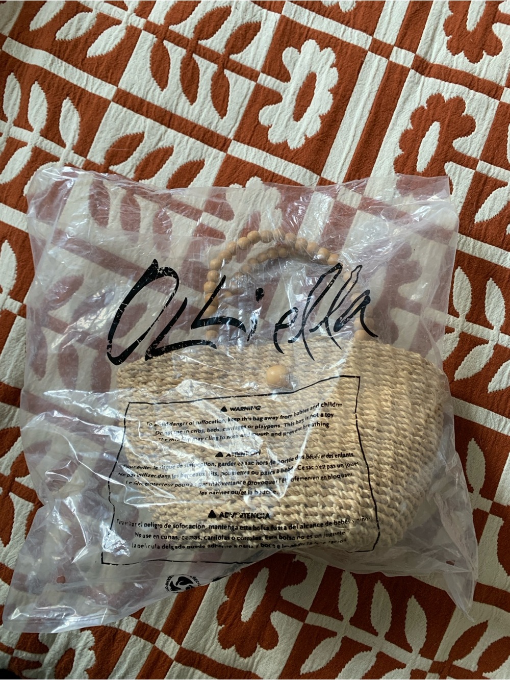Olli Ella Seagrass Childrens Purse w/ Wooden Beads